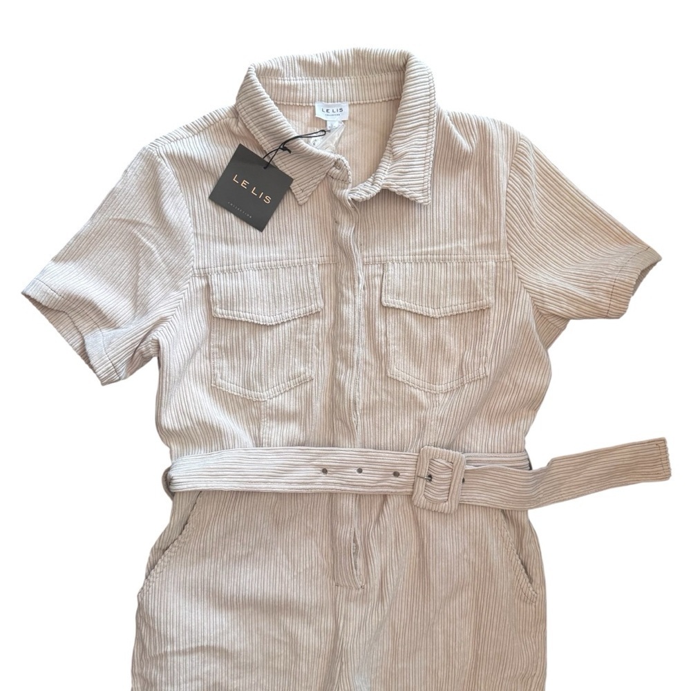 Le Lis Cream Belted Corduroy Jumpsuit, New With Tags, Size Large, Fall Outfit - Picture 3 of 11